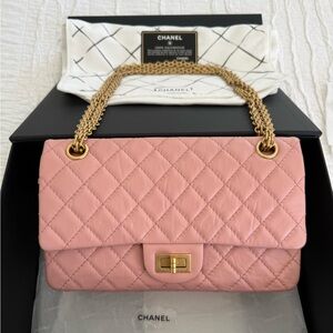 RARE CHANEL Aged Calfskin Quilted 2.55 Reissue 225 Flap Pink Excellent Condition